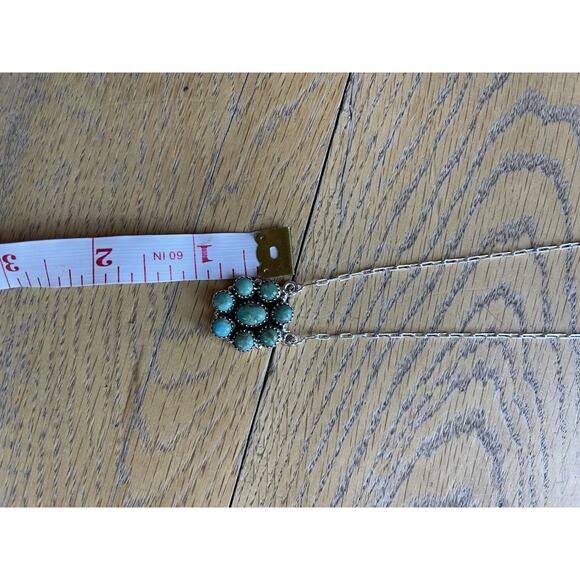 Turquoise Cluster Bar Necklace Southwestern Sterling Silver Snake Oval Flower - Picture 5 of 7